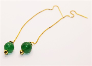 Øreringe - skønne forgyldte strings med grønne agat perler 